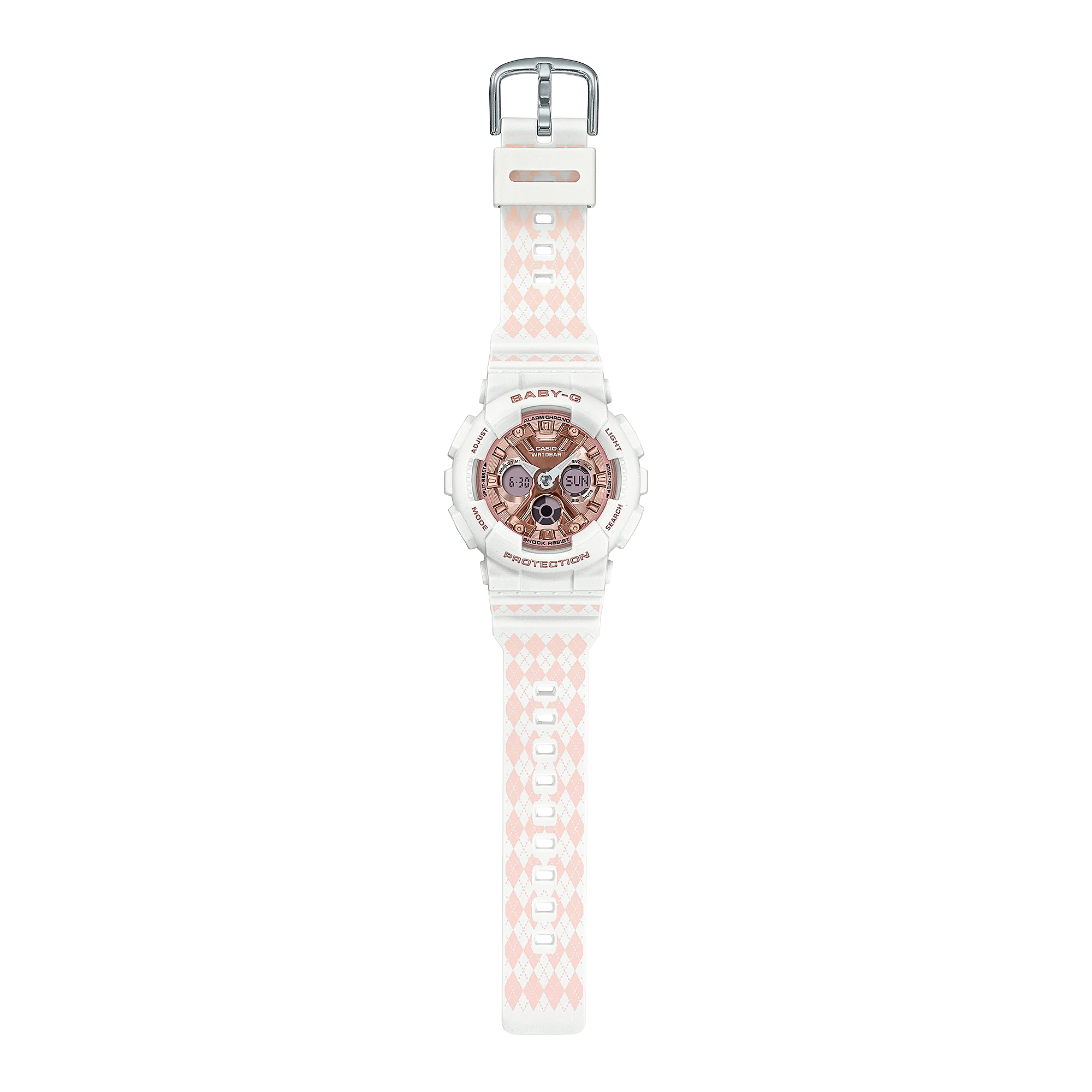 Casio Baby G - BA130 Series - White & Pink Argyle - Image 2