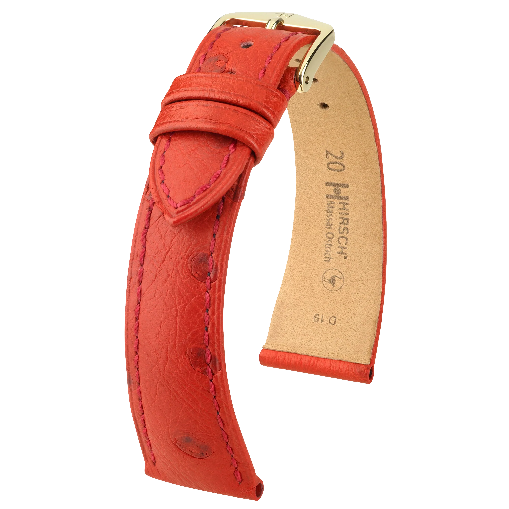 Hirsch MASSAI OSTRICH Leather Watch Strap in RED