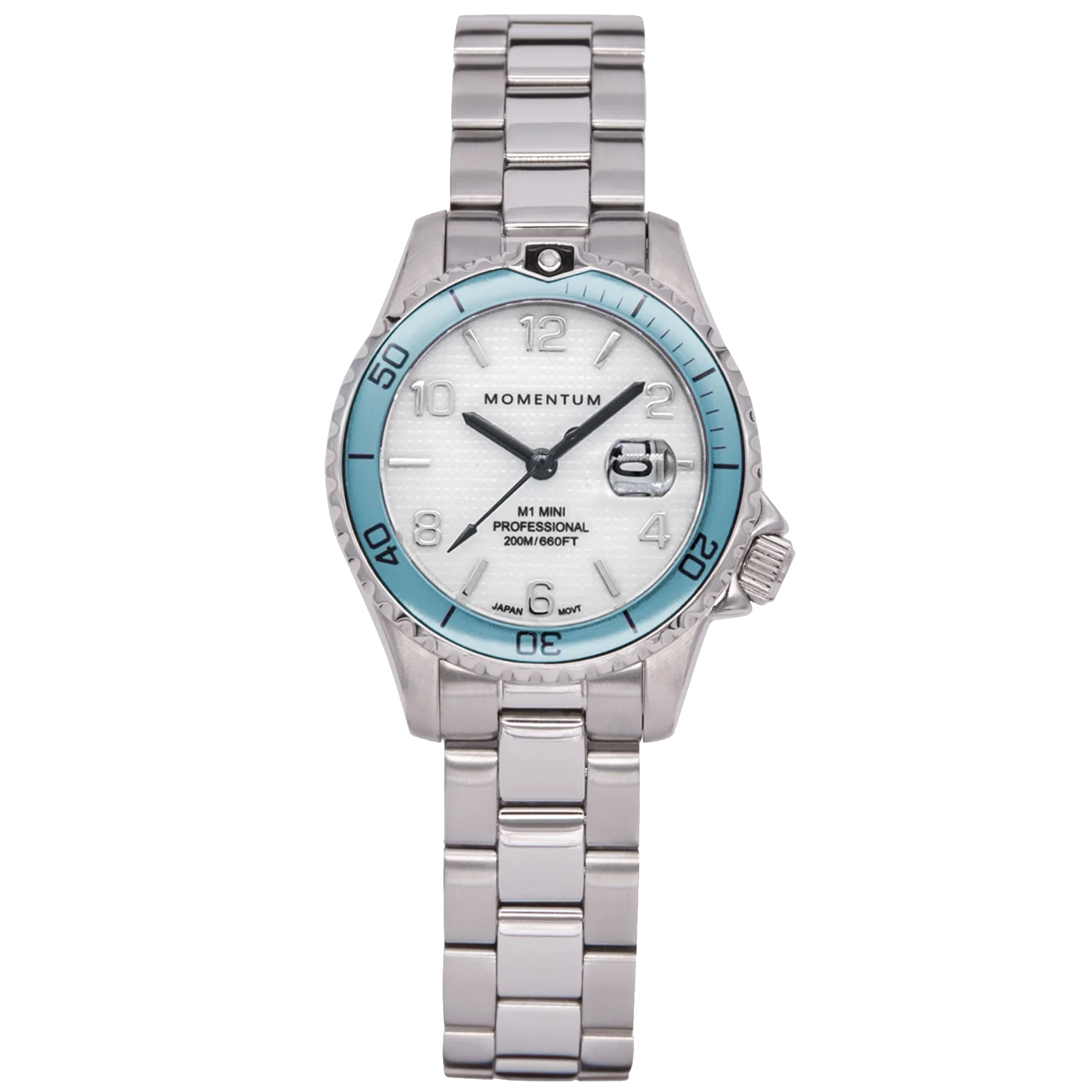 Momentum Mini II - White Dial, Aqua Bezel