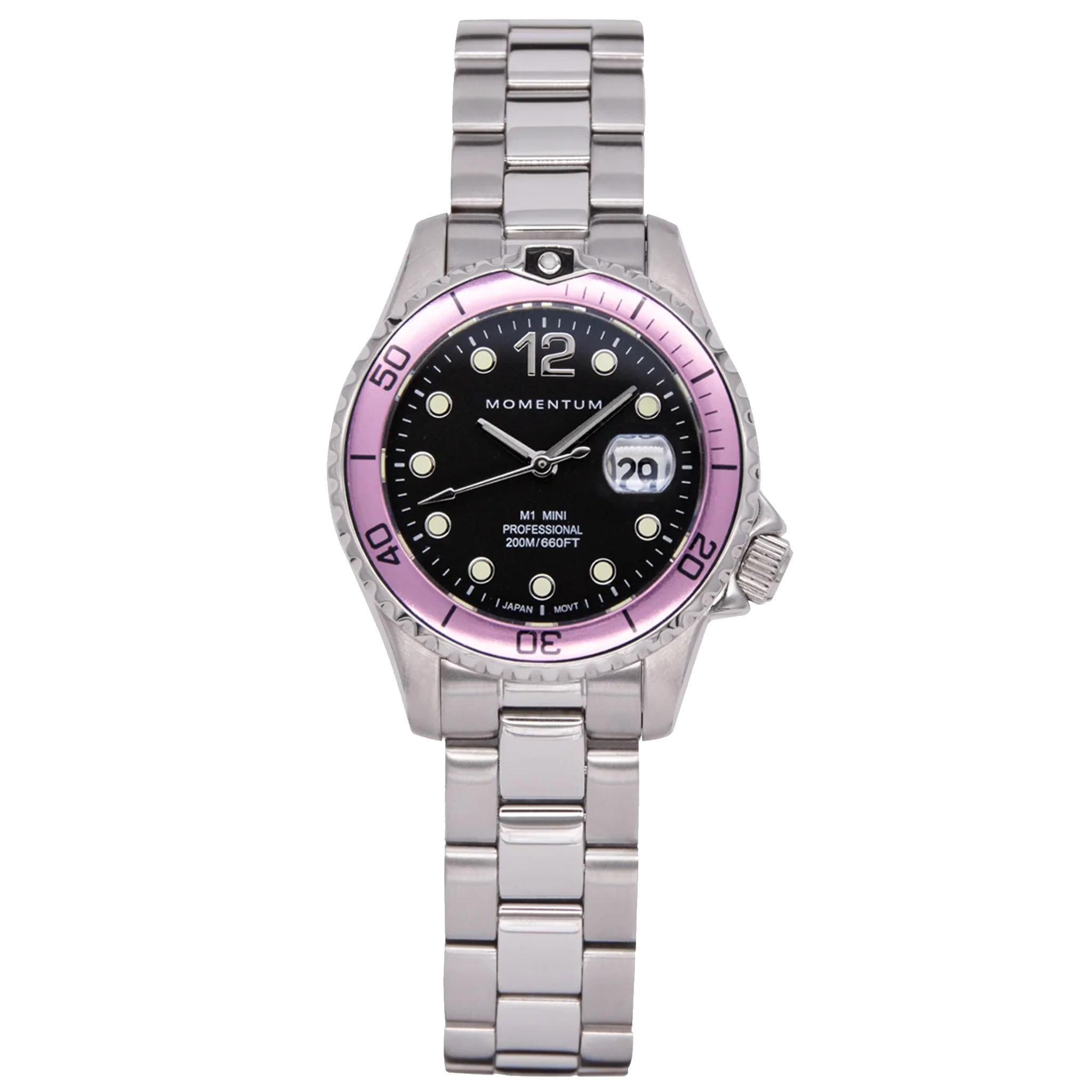 Momentum Mini II - Black Dial, Pink Bezel