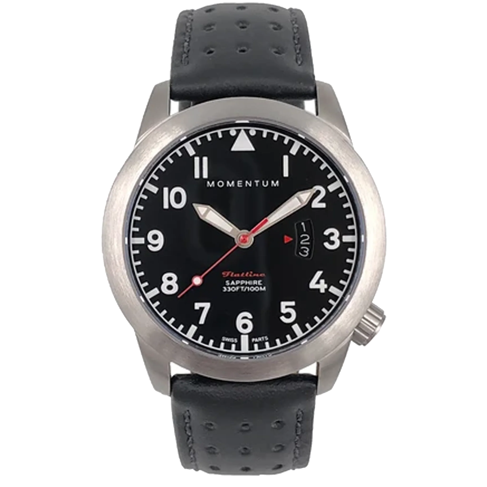 Momentum Flatline 42MM - Black Dial with Black Perforated Leather