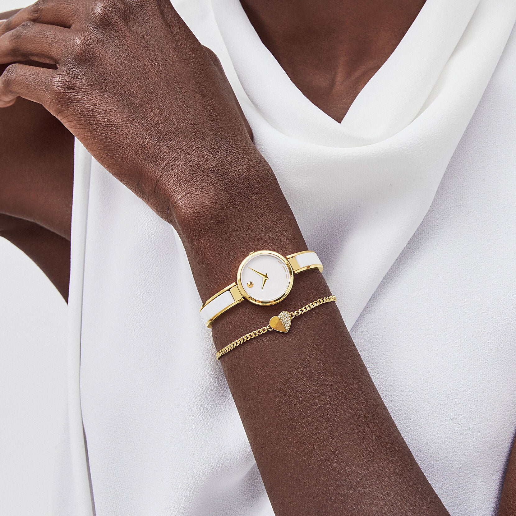 Movado Moda Bangle - Gold-Tone & White Ceramic - Image 4