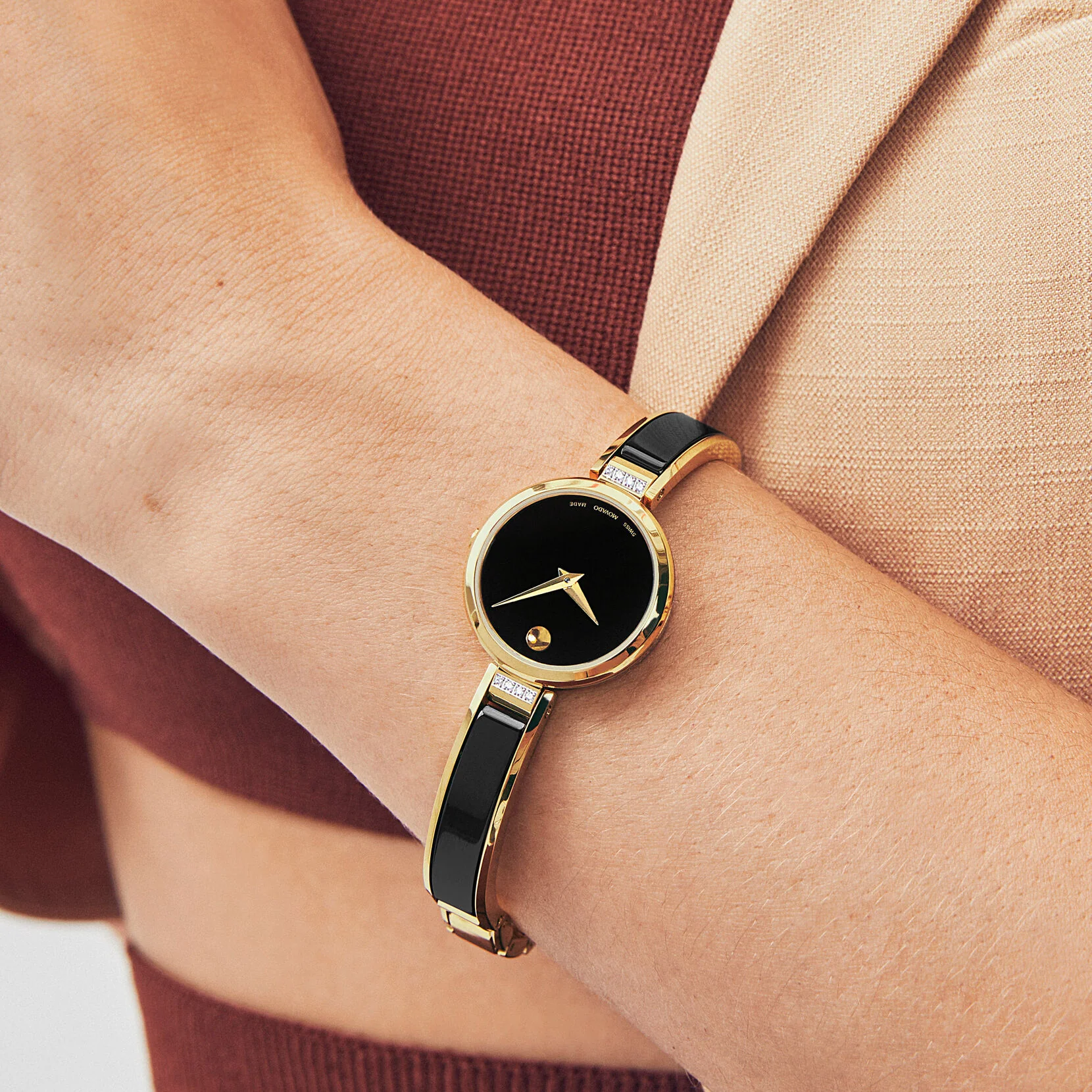 Movado Moda Bangle - Gold-Tone & Black Ceramic - Image 5