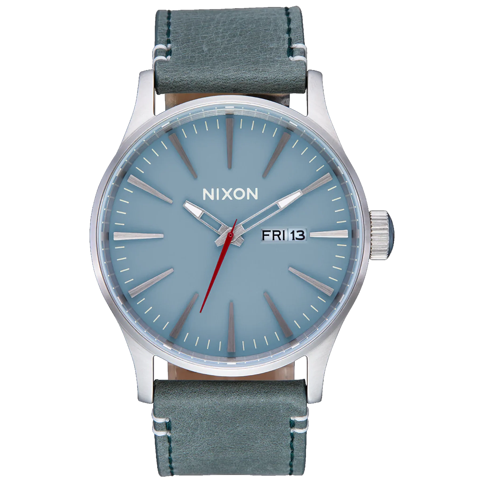 Nixon Sentry 42mm Leather - Silver/Dusty Blue/DK Forest