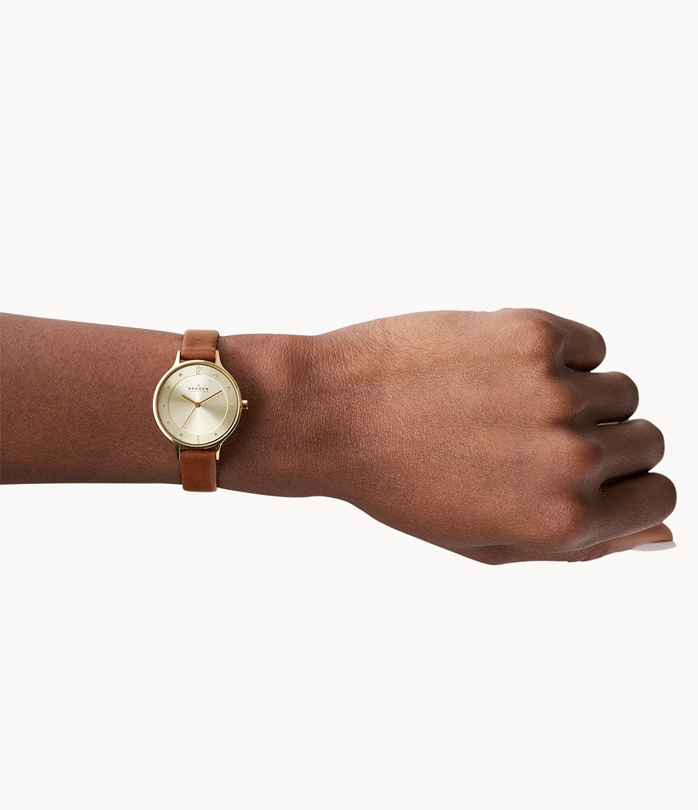 Skagen Anita Lille - Gold Tone, Brown Leather - Image 2