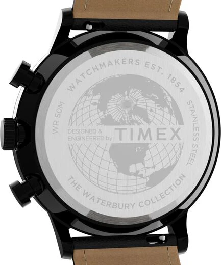Timex - Waterbury Classic Chronograph 40mm Leather Strap Watch - Image 4